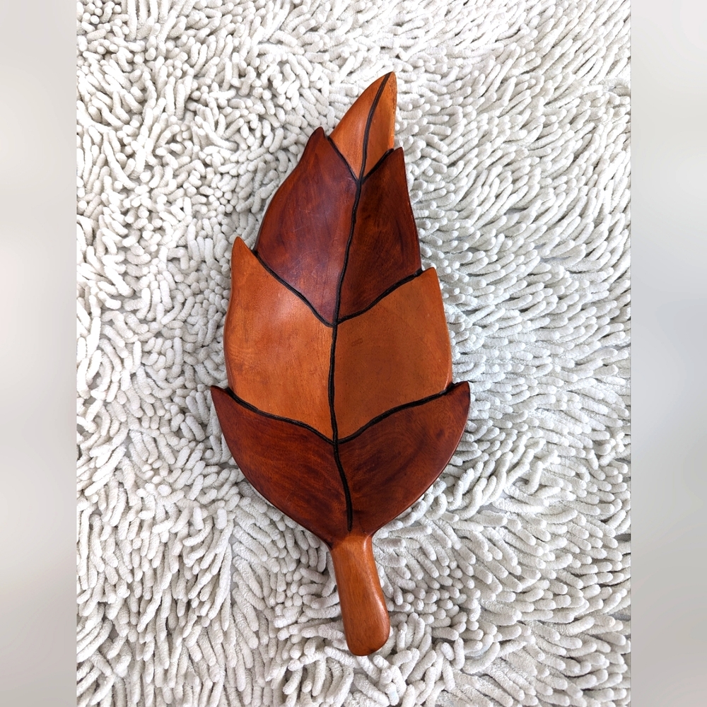 Unbranded brown wood leaf dish